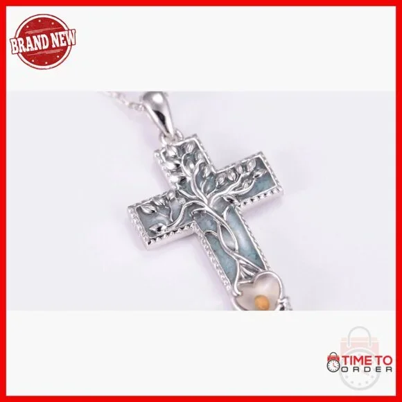 925 Sterling Silver Cross Pendant Necklace with Mustard Seed Tree of Life - Picture 7 of 7